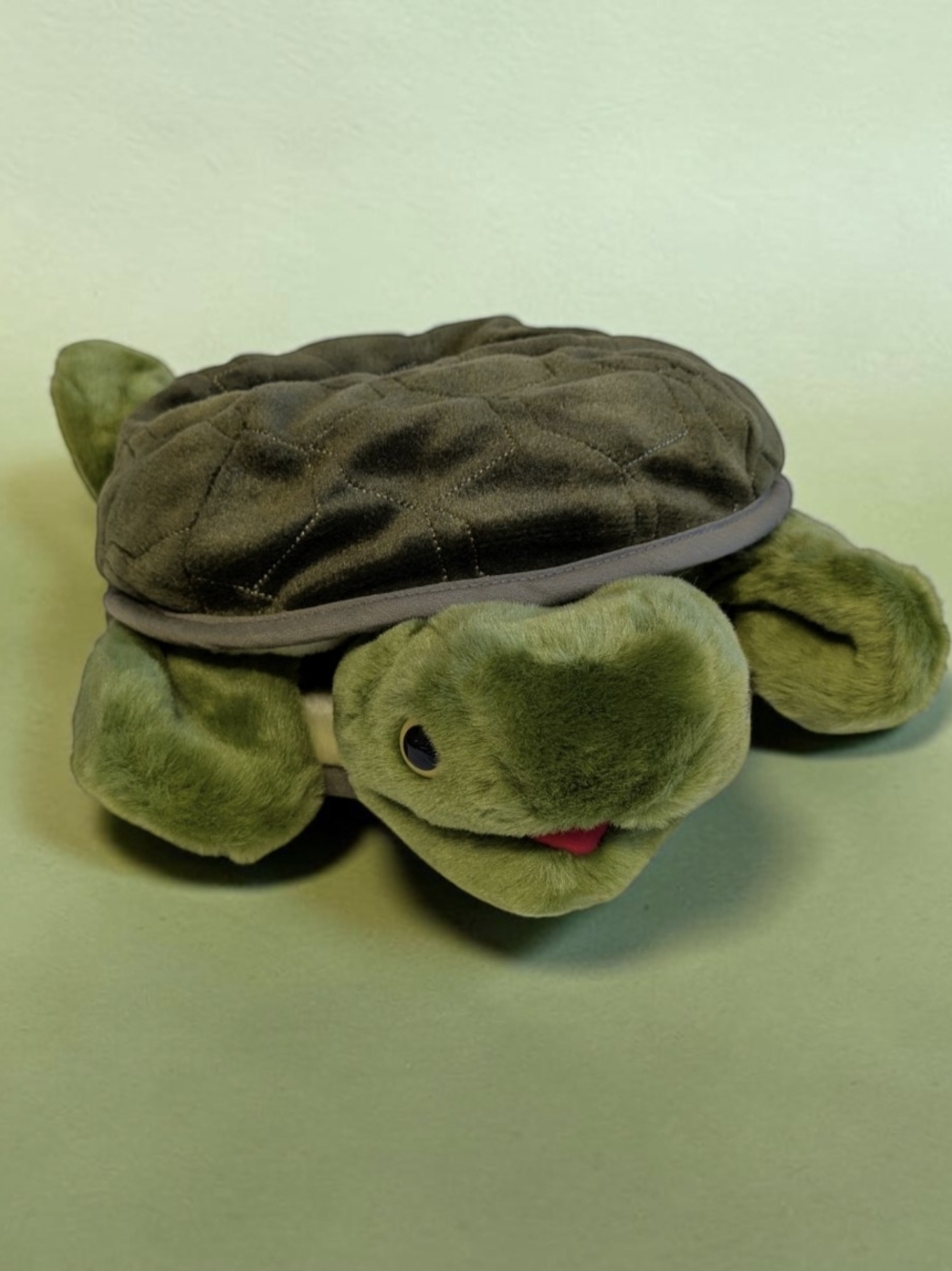 Folkmanis Baby Turtle Hand Puppet Retractable Quilted Shell Movable Mouth Plush